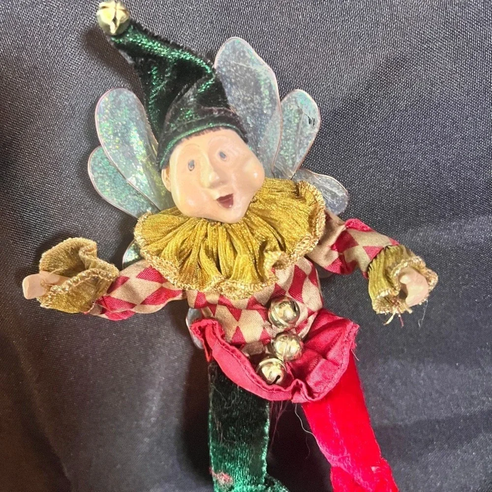 Mark Roberts‎ Christmas Fairy Elf Ornament Harlequin Jester Velvet Wings Decor